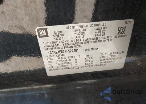 2015 GMC Sierra K3500 Denali из США, поврежденный, VIN 1GT424E87FF524401